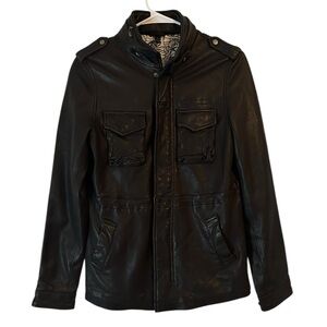RVCA Vintage Leather Jacket‎ w/ ANP Art Liner – Size Small – Rare